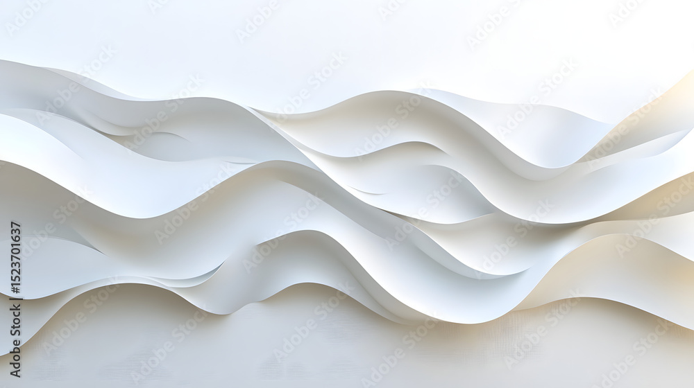 Aufkleber dynamic white texture waves in minimalist studio setting - abstract art on pure white background