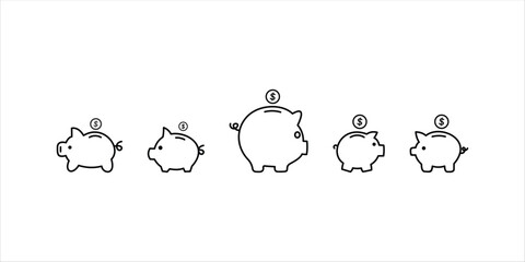 Money Saving Piggy Bank Icon Set with Dollar Coins