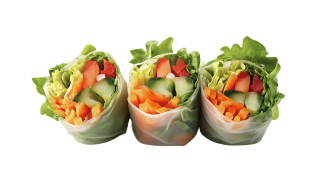 Fresh and colorful vegetarian spring rolls displayed against a dramatic black background