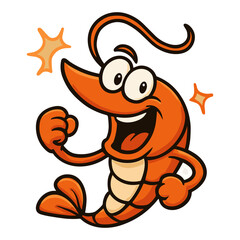 Cheerful shrimp cartoon character sparkles