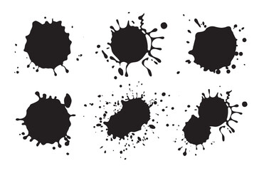 Paint splatter drops. Black ink spray, bright paint blots, abstract paint splashes flat vector illustration set. Paint splash isolated on white background. Splash splatter abstract shape.