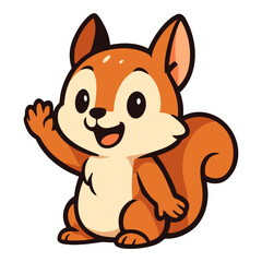 Cartoon squirrel cheerfully waves its paw