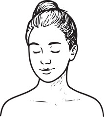 A relaxed woman lying down sketch, symbolizing massage therapy or rest in a spa setting, drawn in minimalist black-and-white