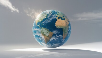 Digital illustration of Earth showing North and South America with swirling clouds, atmospheric view, and white background