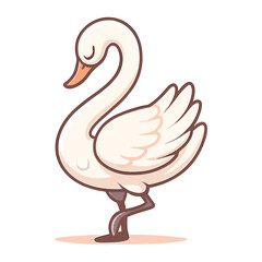 Cartoon swan gracefully stands on one leg
