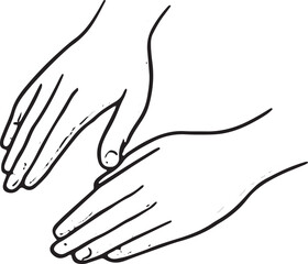 A hand sketch applying oil, depicting massage or skincare routines in a minimalist black-and-white spa design