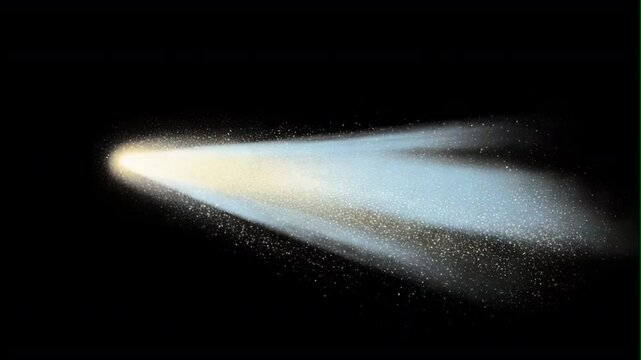 Bright glowing comet with dust trail in space