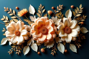 A bouquet of flowers with three different types of flowers, including daisies