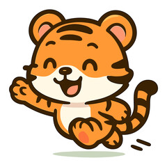 Joyful tiger cub leaps with delightful glee