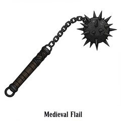 Medieval spiked flail weapon isolated on white background