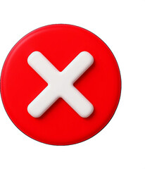 Obraz premium 3D Red Error Icon with White Cross Symbol Isolated on Transparent Background