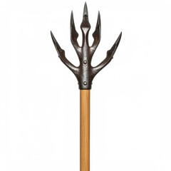 Antique fowling spear with wooden shaft isolated on white background