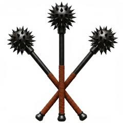 Three spiked maces crossed together isolated on white background
