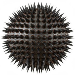 Spiky sphere with sharp thorns isolated on white background
