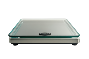  Digital glass kitchen scale with sleek surface, modern square design, useful for precise food weight measurement in cooking