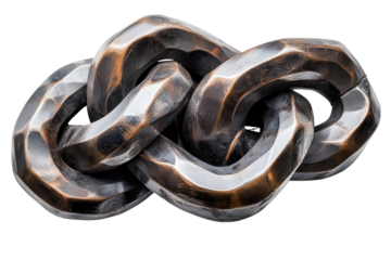 Chunky black metal chain links interlocked, rugged forged steel with worn texture, symbolizing strength, durability, and industrial connection concept.
