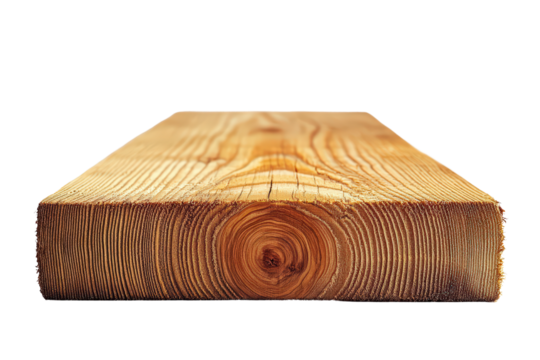 Solid wooden plank with visible grain pattern, raw material used for carpentry, construction, or furniture crafting, natural timber beauty.
