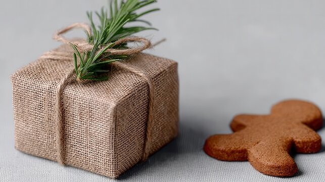Gift box of homemade gingersnap cookies with fresh herbs displayed on a clean surface National Gingersnap and Gingerbread Day - Powered by Adobe
