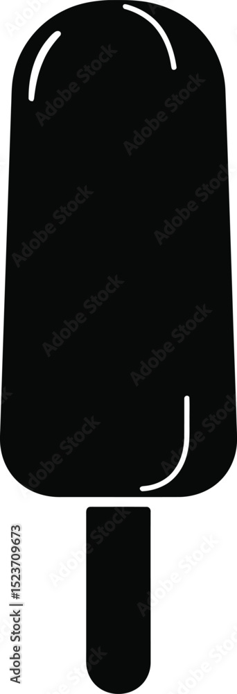 Poster a simple black and white illustration of a popsicle with a rounded top on a stick design element sil