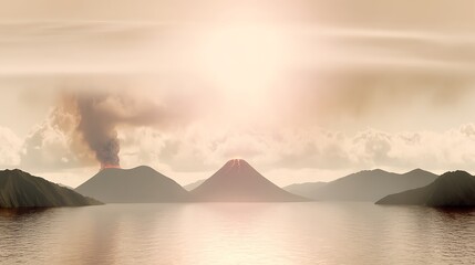Fototapeta premium Volcanic activity on a serene landscape