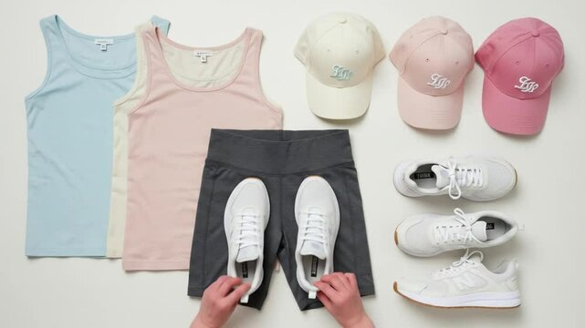 Women's Activewear Flat Lay on White Background