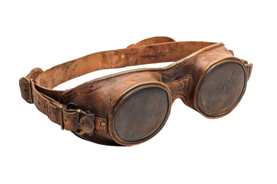  Worn leather aviator goggles with aged patina and vintage strap, rustic accessory symbolizing adventure, flight, and retro fashion.
