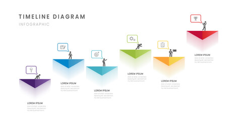 Business roadmap timeline infographic with 6 milestones triangle elements, diagram, and icon, vector.