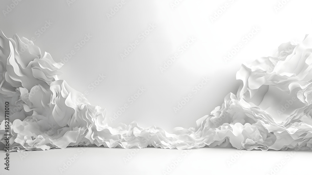 Poster Abstract viewpoint of dynamic white paper waves in a minimalist artistic studio setting