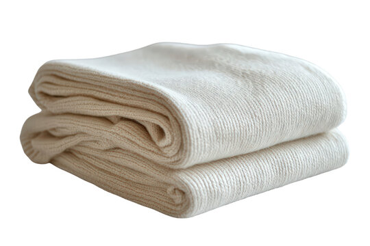 Folded cream knit blanket with ribbed texture, cozy home textile used for warmth, comfort, or minimalist bedroom styling.

