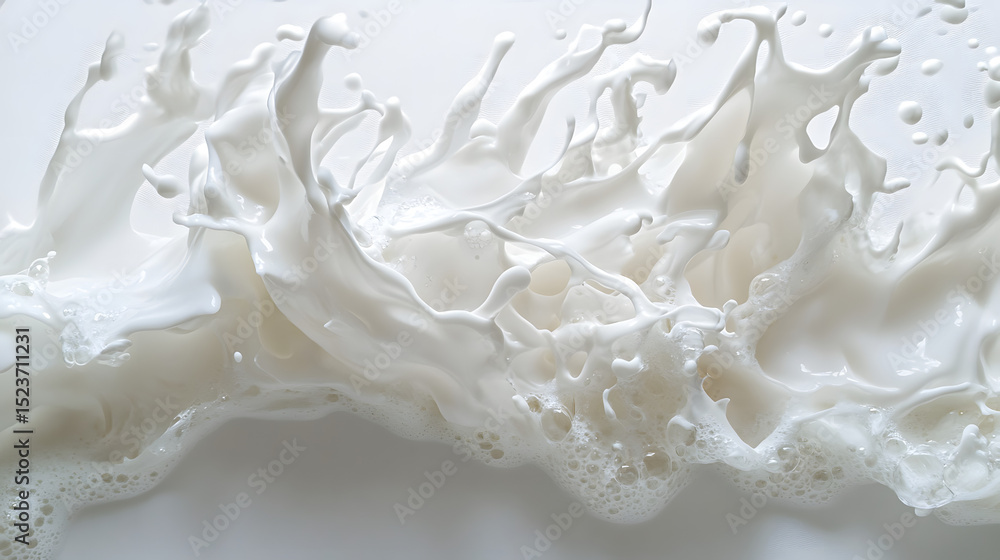 Aufkleber dynamic milk splash action on horizontal pure white background capturing fluid motion and texture