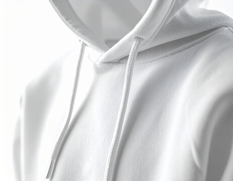 Close up of hoodie fabric texture and drawstrings on pure white background