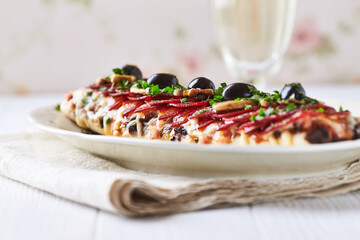 Open-faced toasted cheese sandwich on white background. Close up	