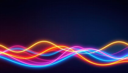 Vibrant neon colored waves flow across a dark background, creating a dynamic, glowing visual effect.