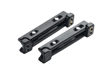  Pair of black industrial metal brackets with mounting holes, sturdy design for structural support in equipment or builds.