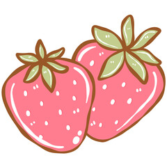 Fresh strawberries with leaves and flowers isolated on transparent background