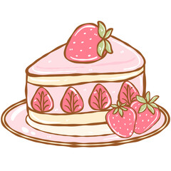 Strawberry cake slice isolated on a plate transparent background