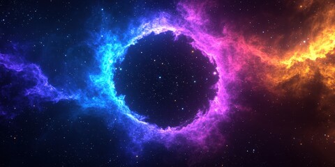 Majestic Nebula Ring in Deep Space, Cosmic Clouds and Glowing Stars, Galaxy Background