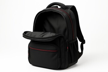 Fototapeta premium Open Black Backpack Isolated on White Background