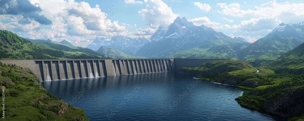 Poster renewable energy source and hydropower with energy grid. off-grid hydro station powering local commu