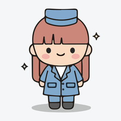 Fototapeta premium Adorable Cartoon Illustration of a Female Flight Attendant