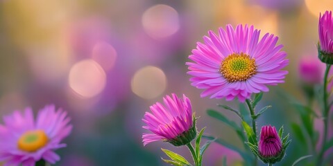 Beautiful Pink Flowers and Bud in Pastel Backdrop Blooming Gracefully Outdoors