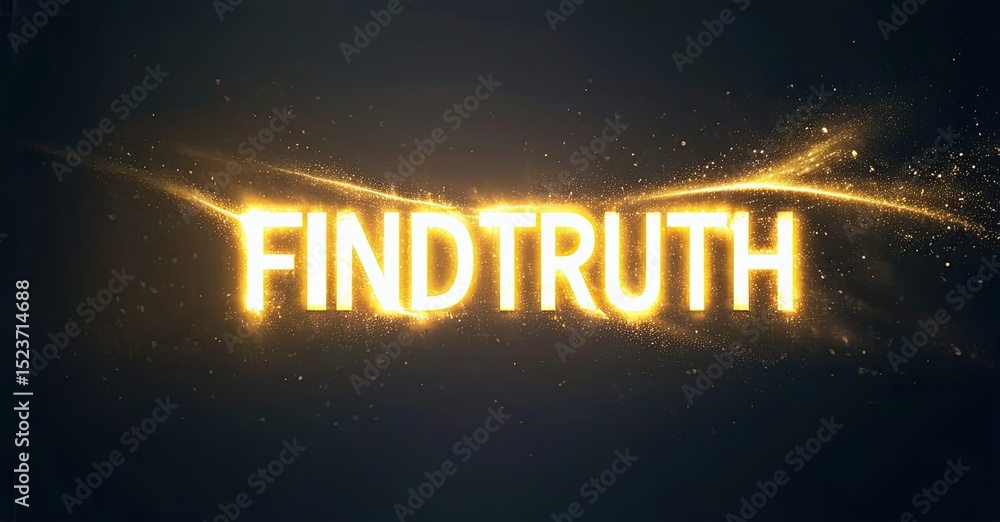 Poster bright golden text reads find truth against dark background. light streaks radiate from letters, cre