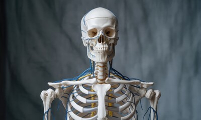 Detailed anatomical skeleton model human bones veins and arteries
