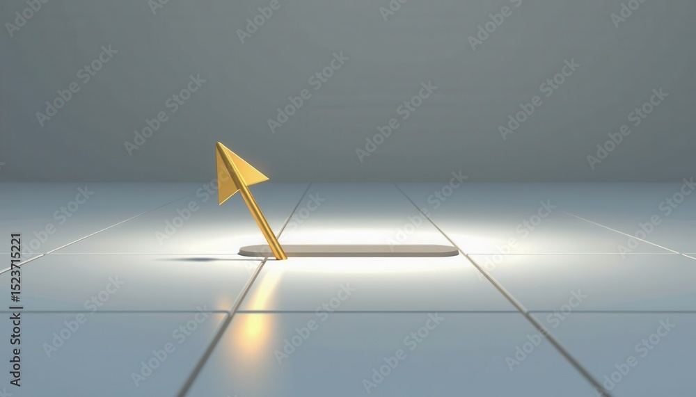 Aufkleber a golden arrow emerges from a rectangular hole in a tiled, minimalistic surface, symbolizing growth 