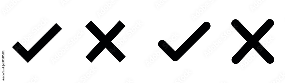 Aufkleber right or wrong icons. tick and cross marks in black color. yes or no symbol, approved or rejected ic