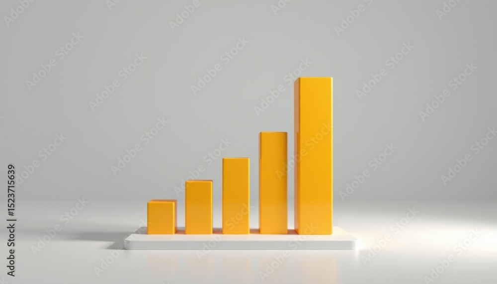 Poster a yellow bar graph with five ascending columns, displayed on a white platform against a neutral back
