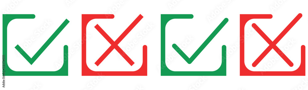 Aufkleber correct and wrong icons are set in green and red colors. tick and cross icons. vector illustration, 