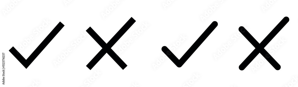 Poster right or wrong icons. tick and cross marks in black color. yes or no symbol, approved or rejected ic