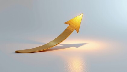 A golden upward arrow symbolizes growth, progress, and success on a light background.