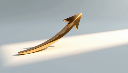 A golden upward arrow curves gracefully, symbolizing growth and progress against a neutral background.